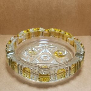 Vintage Glass Ashtray with Yellow Accents